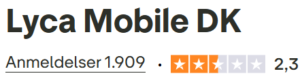 Billede af Lyca Mobile DK's trustpilotscore