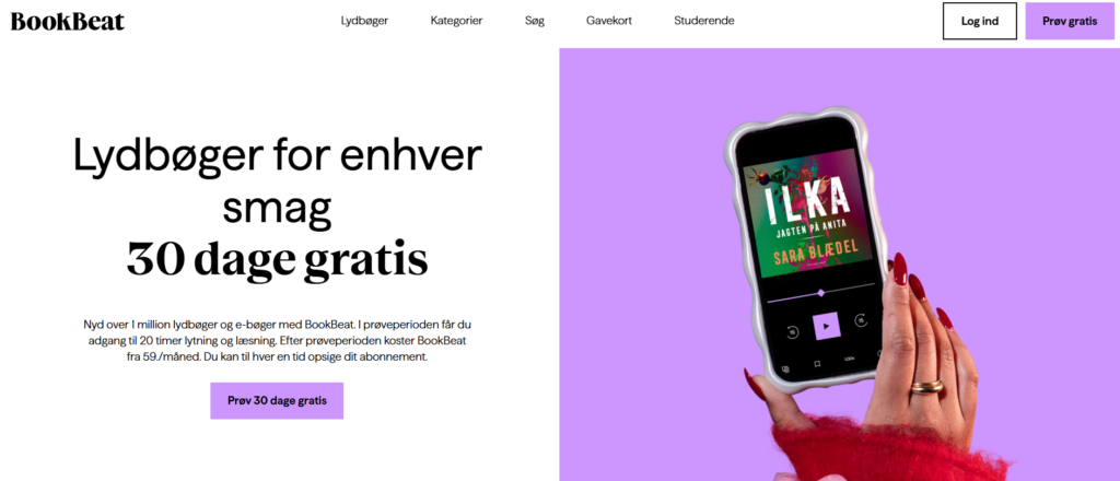 BookBeat forside af deres hjemmeside