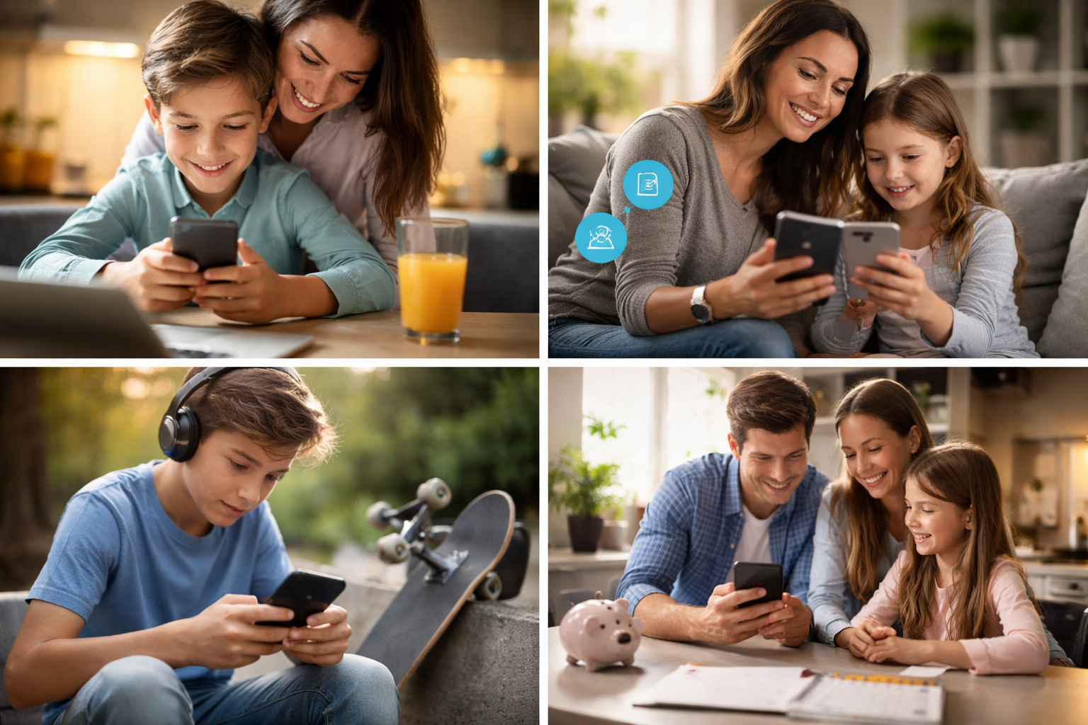 Mobilabonnement til børn - familier med deres børn og mobiler