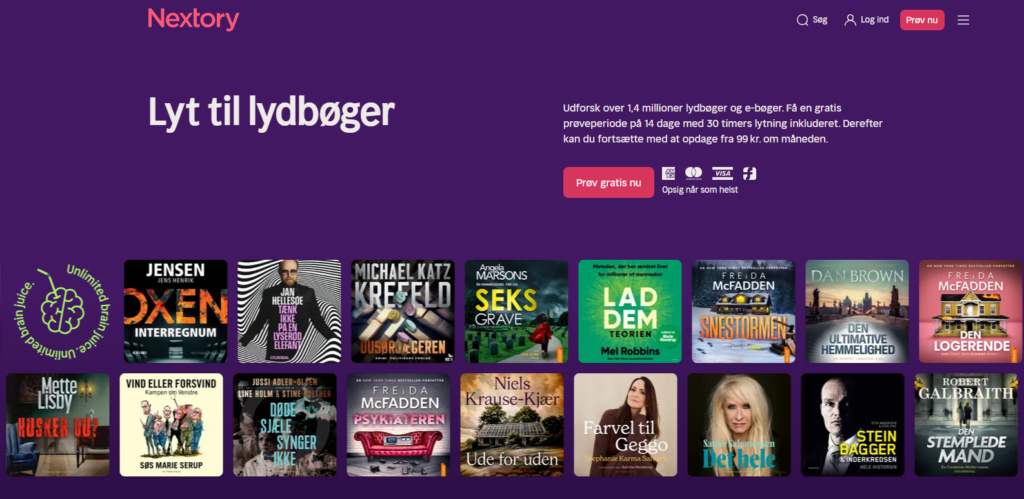 Nextory forside hjemmeside