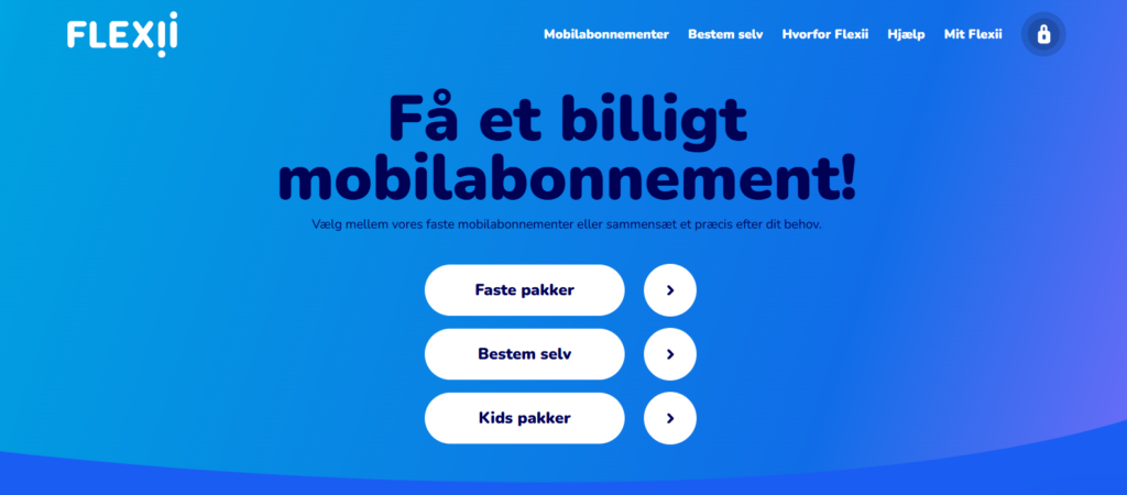 Forside af Flexii hjemmeside
