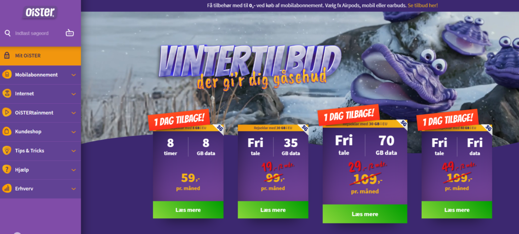 Forside af Oister's hjemmeside