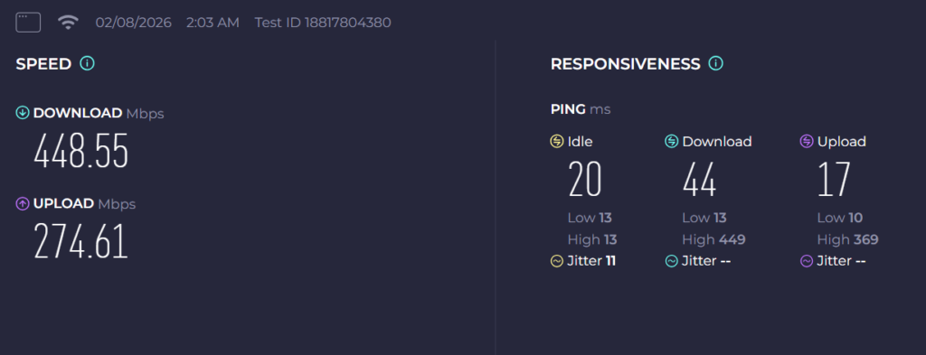Speedtest fra mit eget internet - Resultater