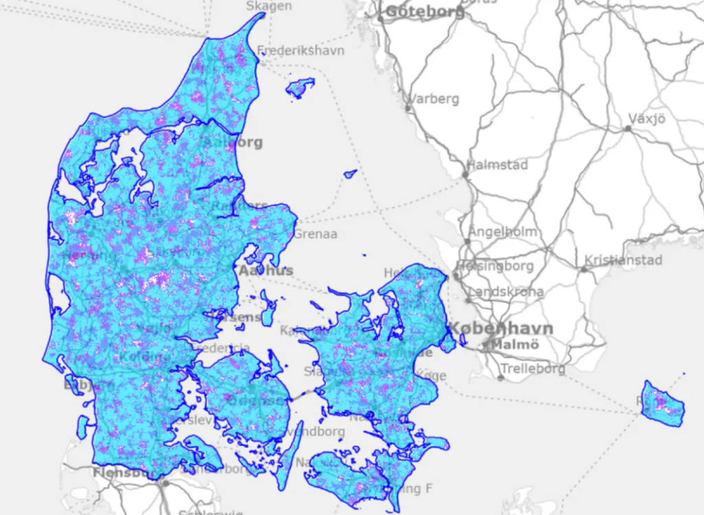 Tjekditnet dækningskort over DK