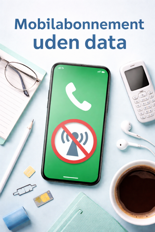 Mobil på bordet der viser den ikke har data men tale